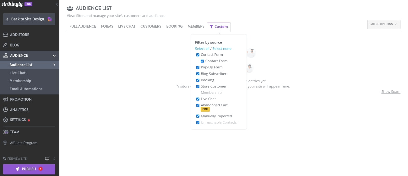 null Website analytics on Strikingly